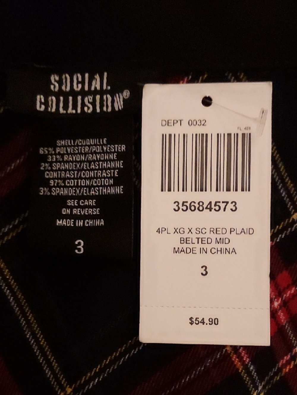 Hot Topic Social Collision Dress Black Red Plaid Belted Corporate Goth 3X NWT - Picture 7 of 9